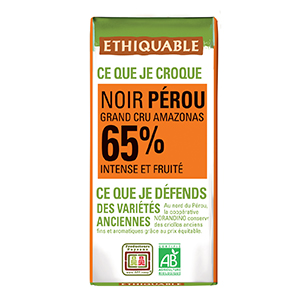 24 mini barres de chocolat noir du Pérou 65% BIO ETHIQUABLE 30g