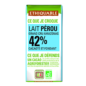 24 mini barres chocolat lait du PÃ©rou 42% BIO ETHIQUABLE 30g  