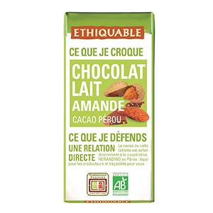 24 mini barres chocolat lait amande PÃ©rou 42% BIO ETHIQUABLE 30g