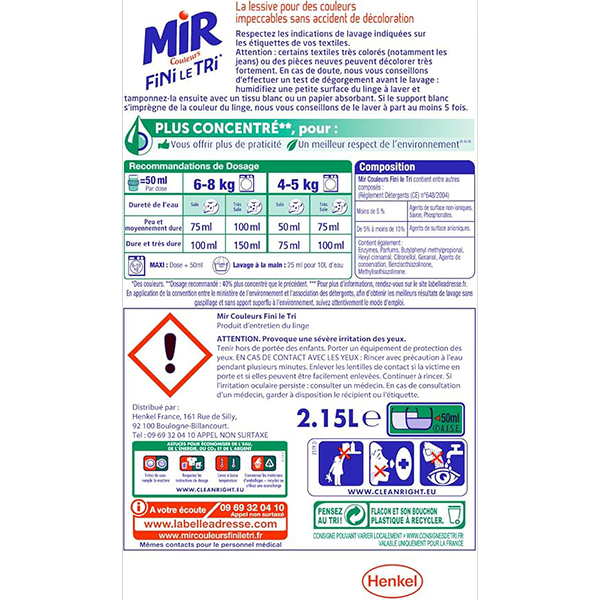 Lessive liquide - MIR - 43 lavages - 1.935L